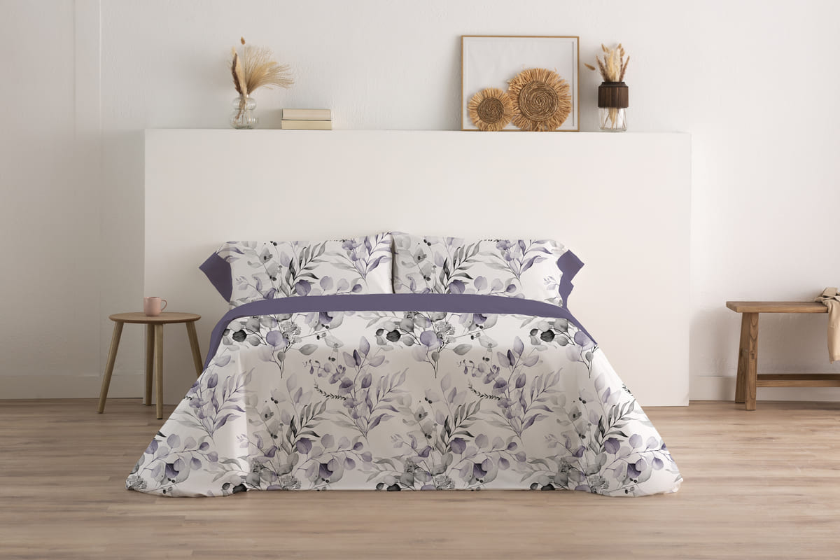 JUEGO SÁBANA ESTAMPADA HOA MORADO