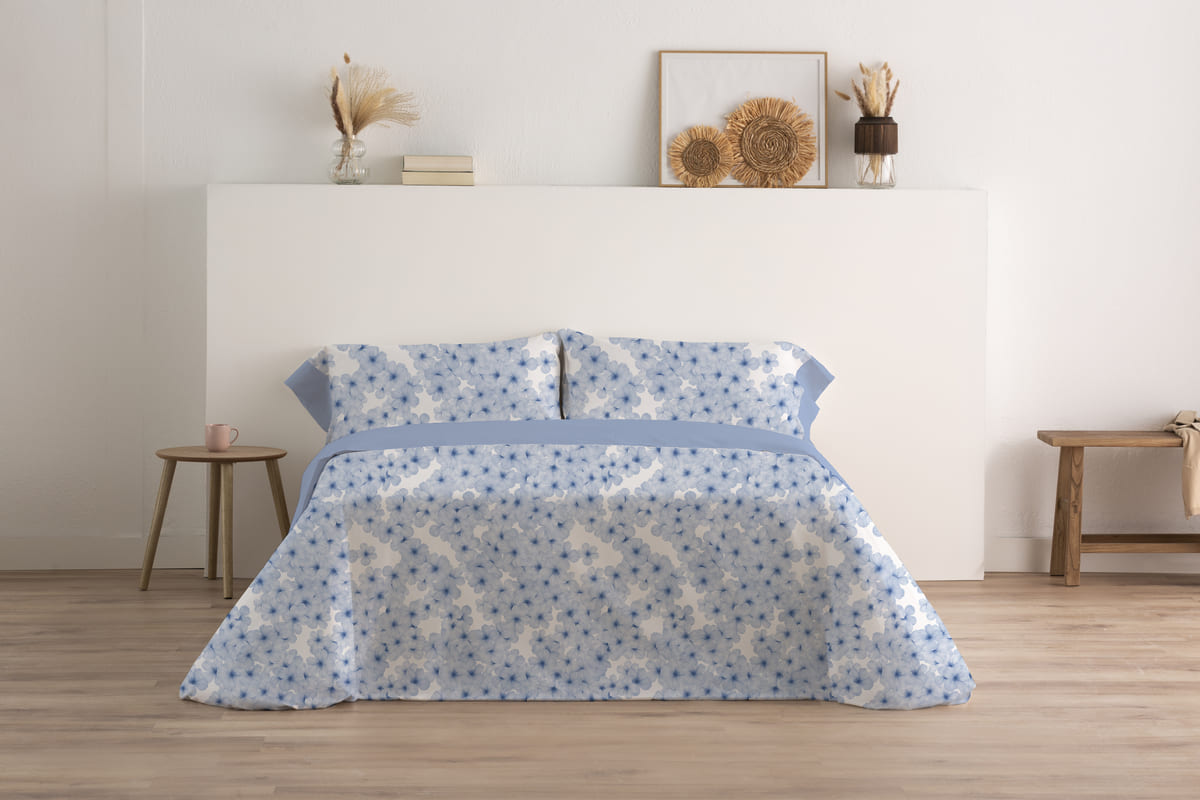 JUEGO SÁBANA ESTAMPADA HORT AZUL